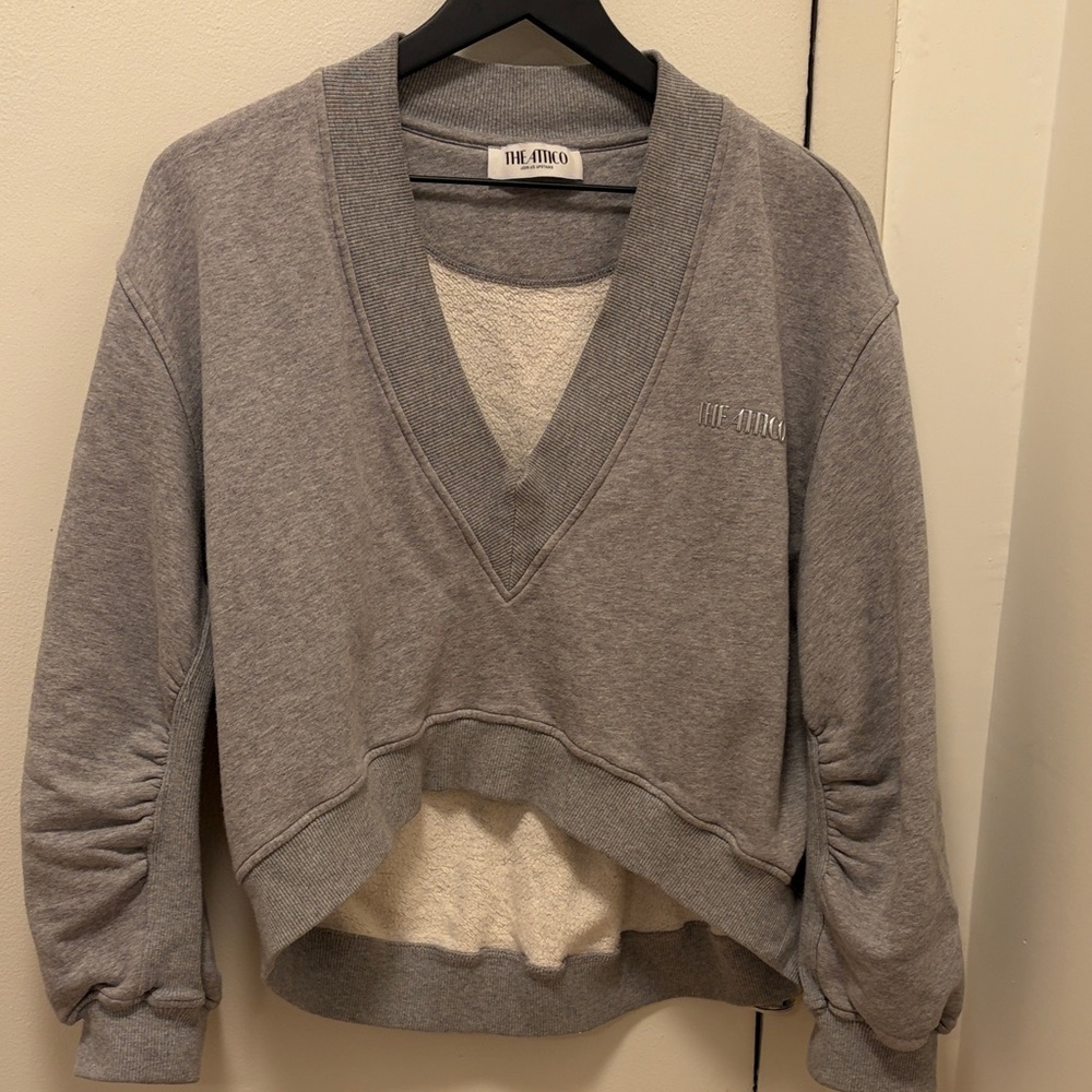 The Attico Light Grey Cropped V-Neck Sweatshirt